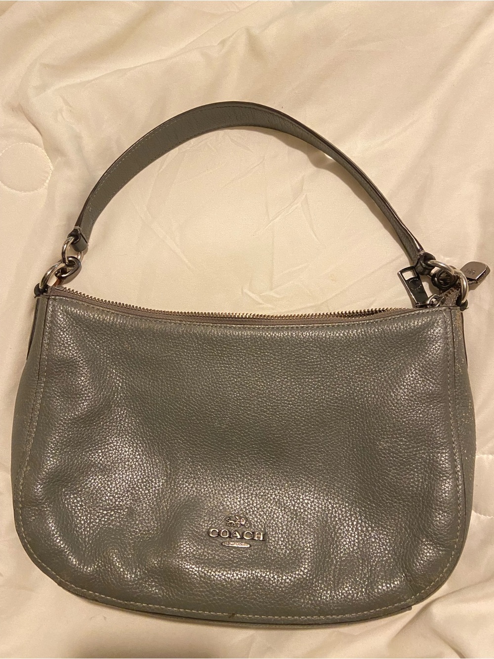 Coach Gray Pebbled Leather Shoulder Bag